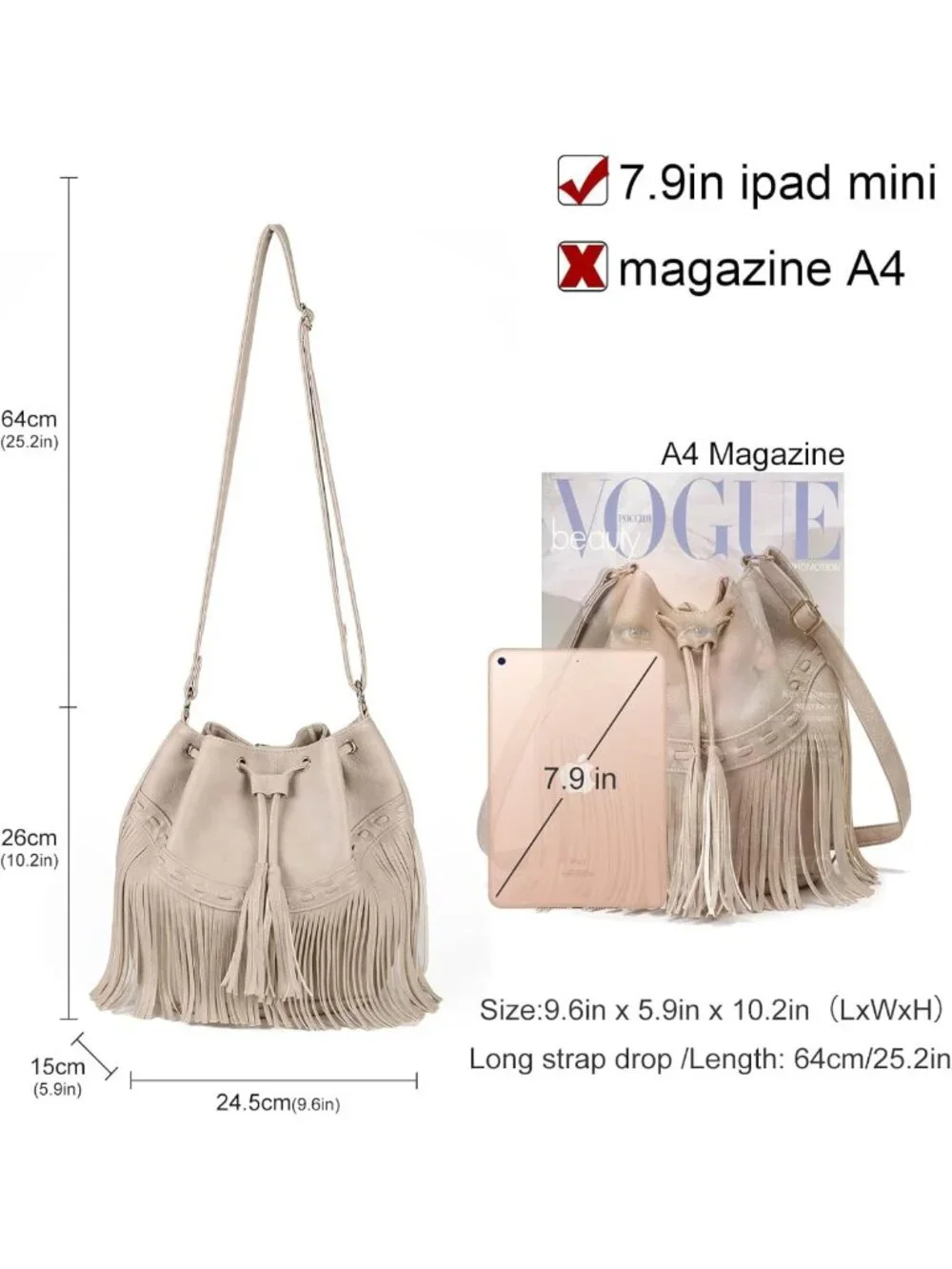 Stylish Leather Bucket Bag for Women - Crossbody Fringe Purse with Tassels